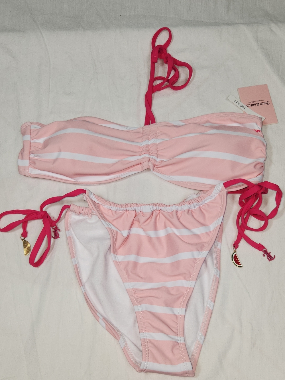 Juicy Couture Pink and White Stripe Tie-Side Bikini Set
